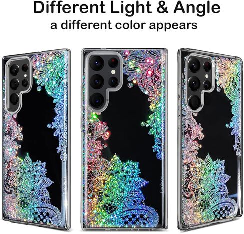 حافظة Coolwee Clear Glitter لهاتف Galaxy S24 Ultra - 6.8 بوصة، مقاومة للصدمات رفيعة ورفيعة من الدانتيل الكريستالي اللامع للنساء بظهر صلب ناعم من مادة TPU غطاء واقٍ لهاتف Samsung S24 Ultra Mandala Henna in Kuwait