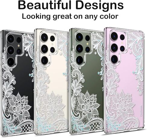 حافظة Coolwee Clear Glitter لهاتف Galaxy S24 Ultra - 6.8 بوصة، مقاومة للصدمات رفيعة ورفيعة من الدانتيل الكريستالي اللامع للنساء بظهر صلب ناعم من مادة TPU غطاء واقٍ لهاتف Samsung S24 Ultra Mandala Henna in Kuwait