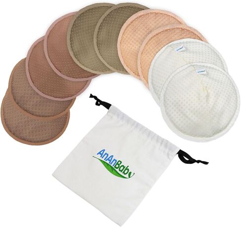 Organic Bamboo Nursing Breast Pads - 10-Pack Reusable Non-Slip Nipple Pads for Breastfeeding New Moms Postpartum Essentials (3.9inch) with Washing Bags and Handbags（Middle，White） in Saudi Arabia