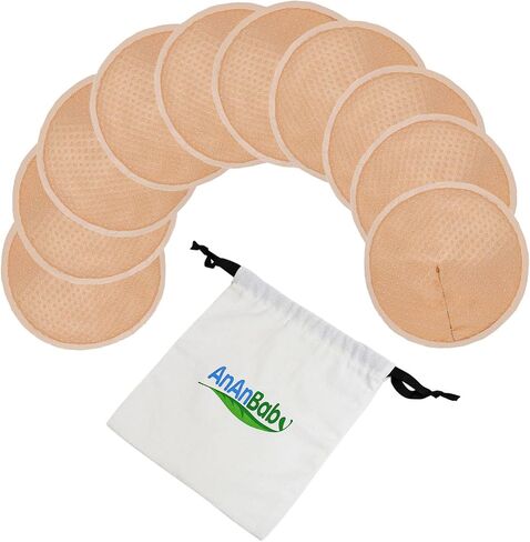 Organic Bamboo Nursing Breast Pads - 10-Pack Reusable Non-Slip Nipple Pads for Breastfeeding New Moms Postpartum Essentials (3.9inch) with Washing Bags and Handbags（Middle，White） in Saudi Arabia