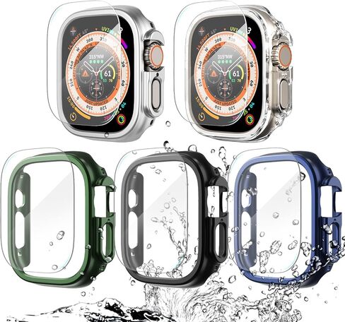 حافظة WINGLE مقاومة للماء لساعة Apple Watch Ultra واقي شاشة 49 مم مع طبقة من الزجاج المقسى، [5+5 عبوات] إطار صلب من البولي كربونات ممتص للصدمات كامل 2 في 1 لحافظات iWatch Ultra 49 مم للرجال in Kuwait