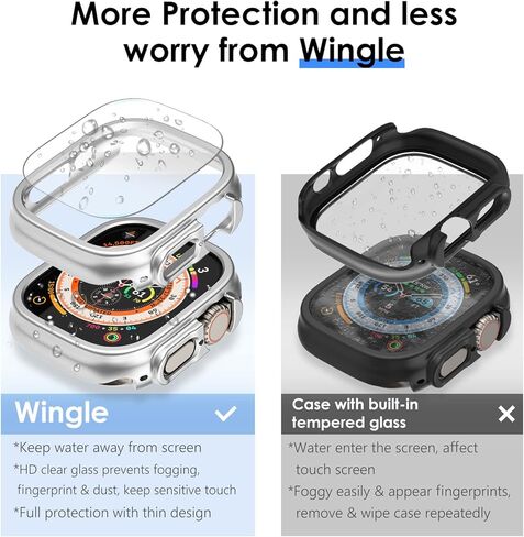 حافظة WINGLE مقاومة للماء لساعة Apple Watch Ultra واقي شاشة 49 مم مع طبقة من الزجاج المقسى، [5+5 عبوات] إطار صلب من البولي كربونات ممتص للصدمات كامل 2 في 1 لحافظات iWatch Ultra 49 مم للرجال in Kuwait