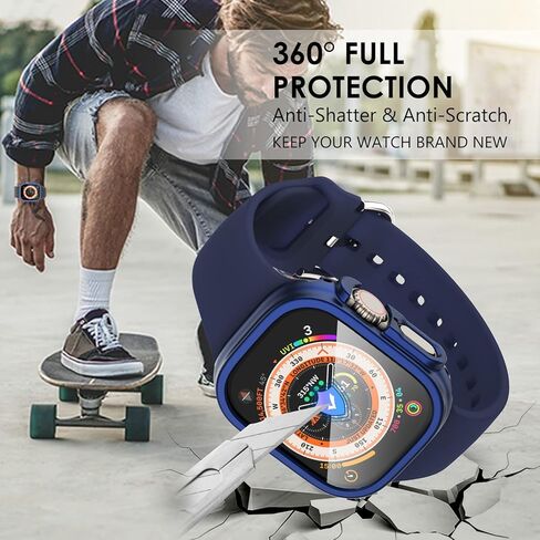 حافظة WINGLE مقاومة للماء لساعة Apple Watch Ultra واقي شاشة 49 مم مع طبقة من الزجاج المقسى، [5+5 عبوات] إطار صلب من البولي كربونات ممتص للصدمات كامل 2 في 1 لحافظات iWatch Ultra 49 مم للرجال in Kuwait