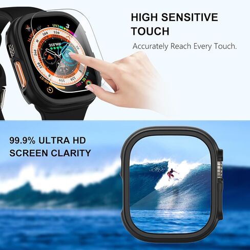 حافظة WINGLE مقاومة للماء لساعة Apple Watch Ultra واقي شاشة 49 مم مع طبقة من الزجاج المقسى، [5+5 عبوات] إطار صلب من البولي كربونات ممتص للصدمات كامل 2 في 1 لحافظات iWatch Ultra 49 مم للرجال in Kuwait