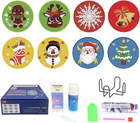 Takotas Kit of 8 PCS Diamond Coasters: Art, Painting, Various Designs for Adults and Kids, Holder Included, DIY Fun, Non-Slip, Art, Painting, Craft, (OWL) in Saudi Arabia