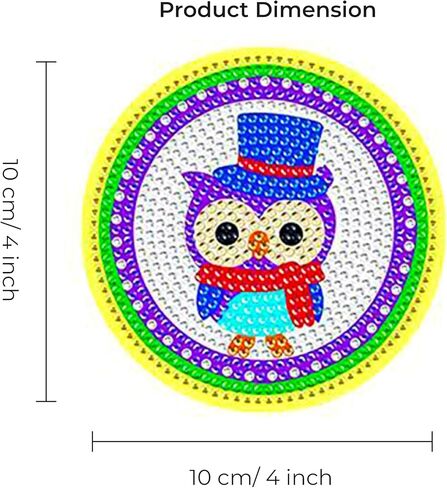 Takotas Kit of 8 PCS Diamond Coasters: Art, Painting, Various Designs for Adults and Kids, Holder Included, DIY Fun, Non-Slip, Art, Painting, Craft, (OWL) in Saudi Arabia
