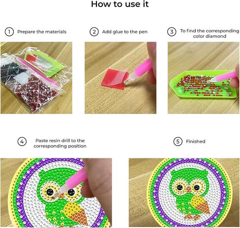 Takotas Kit of 8 PCS Diamond Coasters: Art, Painting, Various Designs for Adults and Kids, Holder Included, DIY Fun, Non-Slip, Art, Painting, Craft, (OWL) in Saudi Arabia