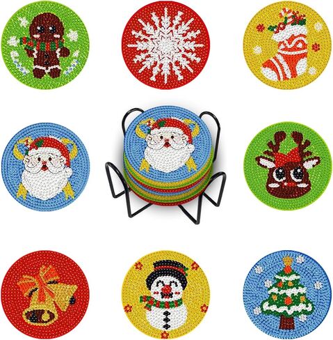 Takotas Kit of 8 PCS Diamond Coasters: Art, Painting, Various Designs for Adults and Kids, Holder Included, DIY Fun, Non-Slip, Art, Painting, Craft, (OWL) in Saudi Arabia