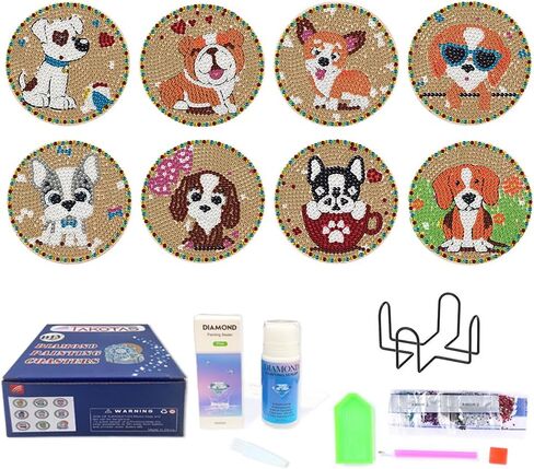 Takotas Kit of 8 PCS Diamond Coasters: Art, Painting, Various Designs for Adults and Kids, Holder Included, DIY Fun, Non-Slip, Art, Painting, Craft, (OWL) in Saudi Arabia