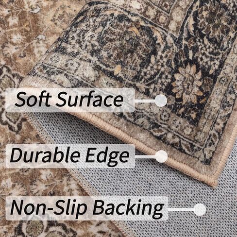 Vintage Floral Indoor Door Mat Area Rug,2x3 Entryway Washable Rug Non Slip Low Pile Small Area Rug for Front Door Entrance Kitchen Laundry Bedroom Beside and Bathroom.(Beige, 2'×3') in Saudi Arabia