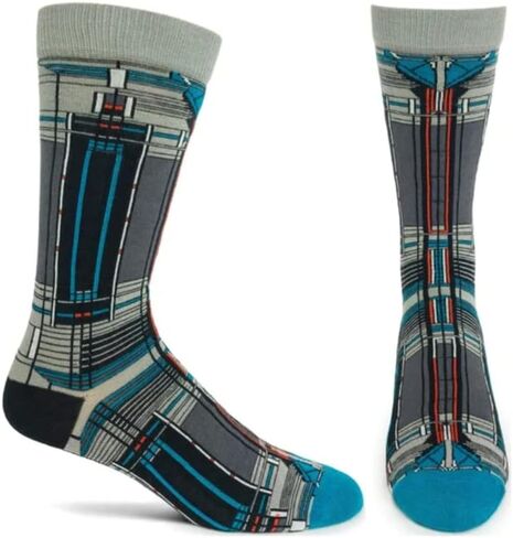 جوارب Ozone الرجالية كاجوال طاقم/منتصف الساق، مجموعة Frank Lloyd Wright Collections Bradley House Windows Sock، الحجم: 10-12 in Kuwait