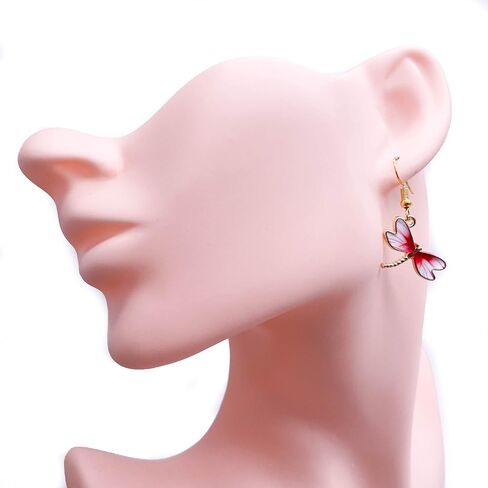 Dragonfly Pink Enamel Charm Earrings - Elegant Enamel Charms on Nickel Free Gold Hooks : 38mm in Saudi Arabia