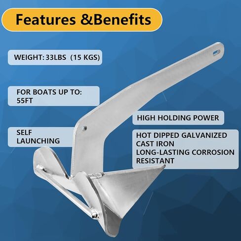 Boat Anchors, Delta Boat Anchor, Galvanized Steel Delta-Style Boat Anchor 9lbs/11lbs/13lbs/15.5lbs/18lbs/22lbs/33lbs Wing Style Triangle Anchor, for Pontoon, Deck, Fishing Boats, Sail in Saudi Arabia