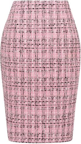 Mywinway Plaid Skirts for Women 2023 Fall Winter Knee Length Wool Pencil Skirt in Saudi Arabia