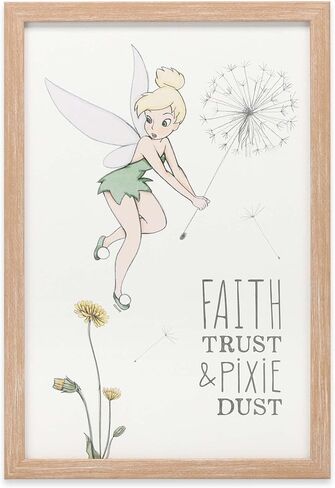 Disney Peter Pan Tinker Bell Faith Trust Pixie Dust Framed Wood Wall Decor | Cute Tinker Bell Picture for Bedroom or Home Decor in Saudi Arabia