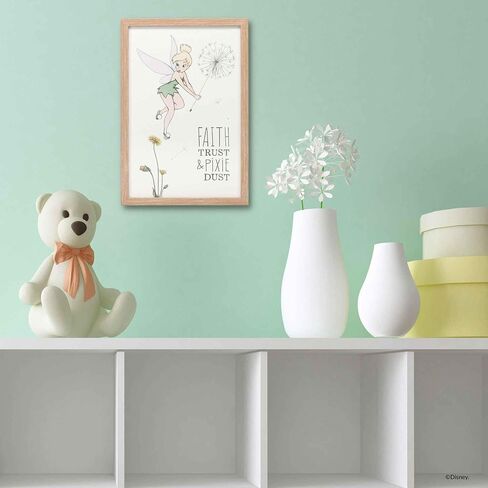 Disney Peter Pan Tinker Bell Faith Trust Pixie Dust Framed Wood Wall Decor | Cute Tinker Bell Picture for Bedroom or Home Decor in Saudi Arabia