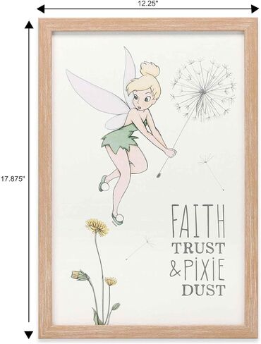Disney Peter Pan Tinker Bell Faith Trust Pixie Dust Framed Wood Wall Decor | Cute Tinker Bell Picture for Bedroom or Home Decor in Saudi Arabia