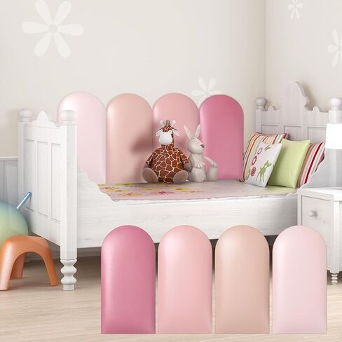 4 Pcs Anti Collision 3D Wall Padding for Kids 15.75 x 7.87 Inch Peel and Stick Padded Wall Panels for Bedroom Pink Upholstered Headboard Decor for Nursery Playroom Wall Protection in Saudi Arabia