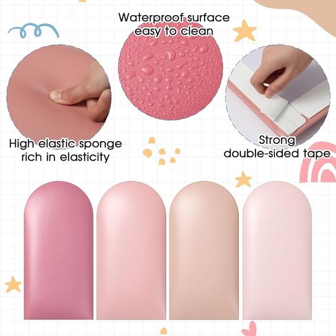 4 Pcs Anti Collision 3D Wall Padding for Kids 15.75 x 7.87 Inch Peel and Stick Padded Wall Panels for Bedroom Pink Upholstered Headboard Decor for Nursery Playroom Wall Protection in Saudi Arabia