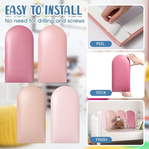 4 Pcs Anti Collision 3D Wall Padding for Kids 15.75 x 7.87 Inch Peel and Stick Padded Wall Panels for Bedroom Pink Upholstered Headboard Decor for Nursery Playroom Wall Protection in Saudi Arabia