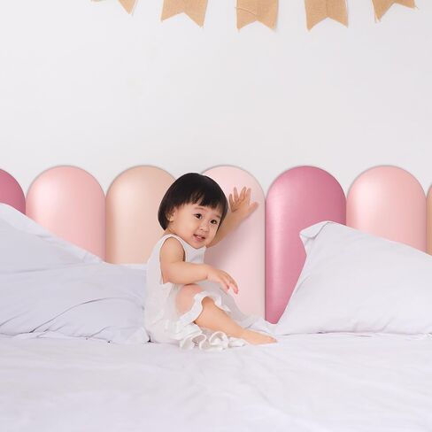 4 Pcs Anti Collision 3D Wall Padding for Kids 15.75 x 7.87 Inch Peel and Stick Padded Wall Panels for Bedroom Pink Upholstered Headboard Decor for Nursery Playroom Wall Protection in Saudi Arabia