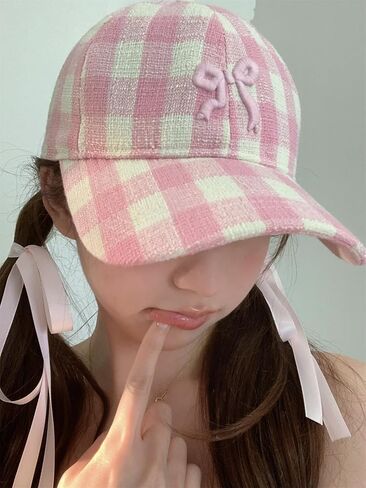 Cute Bow Embroidered Checkered Hat Women's Sunshade Hat Baseball Hat Retro Golf Hat Running Hat Caps Baseball Cap in Saudi Arabia
