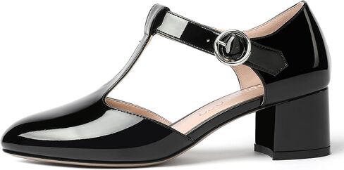 MODENCOCO Women's Party T Strap Fashion Round Toe Buckle Patent Chunky Low Heel Pumps Dress Shoes 2 Inch in Kuwait