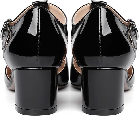 MODENCOCO Women's Party T Strap Fashion Round Toe Buckle Patent Chunky Low Heel Pumps Dress Shoes 2 Inch in Kuwait