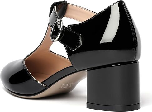 MODENCOCO Women's Party T Strap Fashion Round Toe Buckle Patent Chunky Low Heel Pumps Dress Shoes 2 Inch in Kuwait