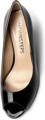 Womens Slip On Work Patent Peep Toe Fashion Wedge High Heel Pumps Shoes 3.3 Inch in Saudi Arabia