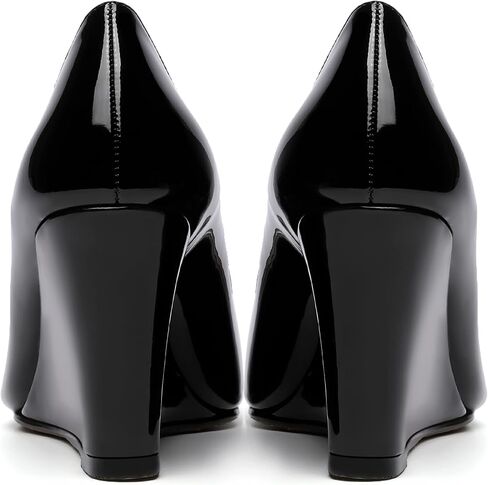 Womens Slip On Work Patent Peep Toe Fashion Wedge High Heel Pumps Shoes 3.3 Inch in Saudi Arabia