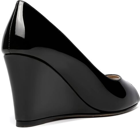 Womens Slip On Work Patent Peep Toe Fashion Wedge High Heel Pumps Shoes 3.3 Inch in Saudi Arabia