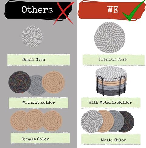 8 Pcs Drink Coasters with Holder, 4 Colors Absorbent Coasters for All Cups Minimalist Cotton Woven Coasters Set for Home Decor, Tabletop Protection, 4.3 Inch.(Dark) in Saudi Arabia