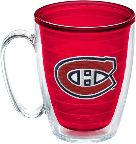 كوب Tervis مصنوع في الولايات المتحدة الأمريكية بجدار مزدوج NHL Montreal Canadiens معزول يحافظ على المشروبات باردة وساخنة، كوب 16oz، الشعار الأساسي - أحمر داخلي in Saudi Arabia