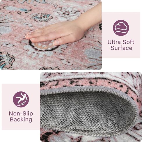 Machine Washable Rug 4x6 Area Rug, Boho Rugs for Bedroom Bedside Living Room Dining Room Office, Anti Slip Low-Pile Stain Resistant Printed Vintage Floral Carpet, Brick in Saudi Arabia