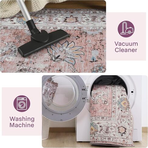 Machine Washable Rug 4x6 Area Rug, Boho Rugs for Bedroom Bedside Living Room Dining Room Office, Anti Slip Low-Pile Stain Resistant Printed Vintage Floral Carpet, Brick in Saudi Arabia
