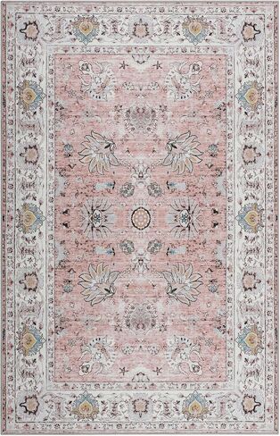 Machine Washable Rug 4x6 Area Rug, Boho Rugs for Bedroom Bedside Living Room Dining Room Office, Anti Slip Low-Pile Stain Resistant Printed Vintage Floral Carpet, Brick in Saudi Arabia