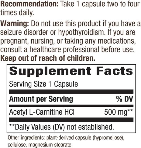 Nature's Way Acetyl L-Carnitine, Supports Brain Function*, 500mg Per Serving, 60 Capsules in Saudi Arabia