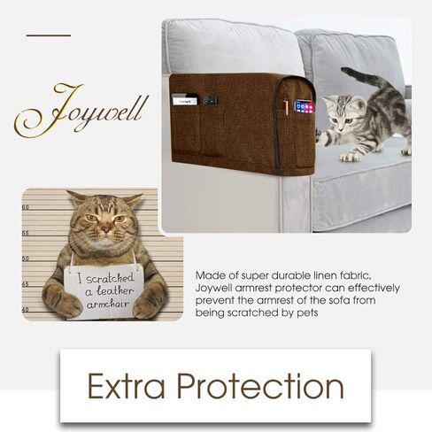 أغطية مسند الذراع من Joywell لغرفة المعيشة، واقي ذراع الأريكة المضاد للانزلاق للكلاب والقطط والحيوانات الأليفة، غطاء منزلق للكرسي مع 4 جيوب للتحكم عن بعد في التلفزيون، والهاتف، قطعة واحدة، بني in Kuwait