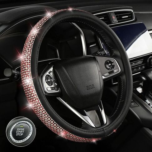 1Car Bling Bling Rhinestones Steering Wheel Cover for Women Girls, with Colorful Sparkling Diamond Crystal Microfiber Leather Steering Wheel Cover Universal Fit 15 Inch for SUV, Cars, Trucks (Black) in Saudi Arabia