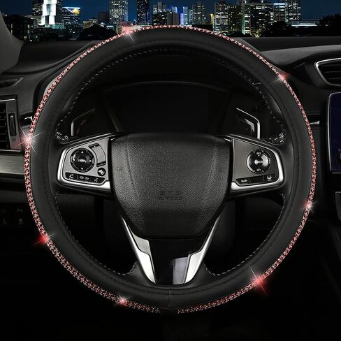 1Car Bling Bling Rhinestones Steering Wheel Cover for Women Girls, with Colorful Sparkling Diamond Crystal Microfiber Leather Steering Wheel Cover Universal Fit 15 Inch for SUV, Cars, Trucks (Black) in Saudi Arabia