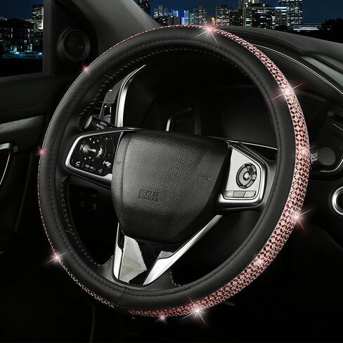 1Car Bling Bling Rhinestones Steering Wheel Cover for Women Girls, with Colorful Sparkling Diamond Crystal Microfiber Leather Steering Wheel Cover Universal Fit 15 Inch for SUV, Cars, Trucks (Black) in Saudi Arabia