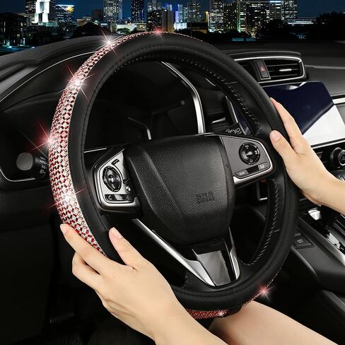 1Car Bling Bling Rhinestones Steering Wheel Cover for Women Girls, with Colorful Sparkling Diamond Crystal Microfiber Leather Steering Wheel Cover Universal Fit 15 Inch for SUV, Cars, Trucks (Black) in Saudi Arabia