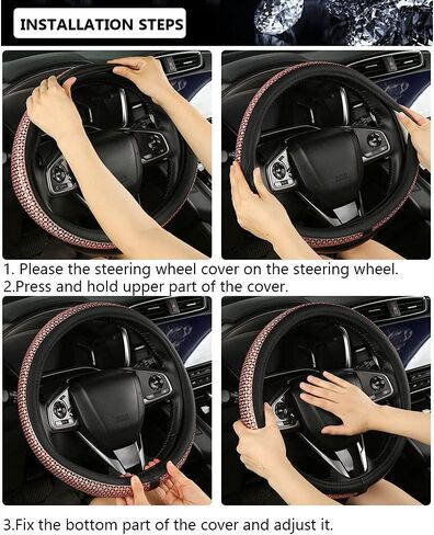 1Car Bling Bling Rhinestones Steering Wheel Cover for Women Girls, with Colorful Sparkling Diamond Crystal Microfiber Leather Steering Wheel Cover Universal Fit 15 Inch for SUV, Cars, Trucks (Black) in Saudi Arabia