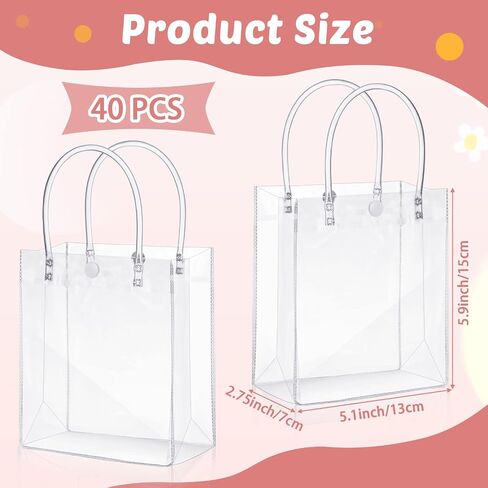 40 قطعة من أكياس الهدايا البلاستيكية الشفافة بمقابض مقاس 5.9 × 5.1 × 2.76 بوصة أكياس هدايا شفافة من البلاستيك قابلة لإعادة الاستخدام حقيبة هدايا للتسوق وحفلات الزفاف وحقائب الحلوى الشفافة وحقائب الحلوى لحفلات أعياد الميلاد المدرسية in Kuwait