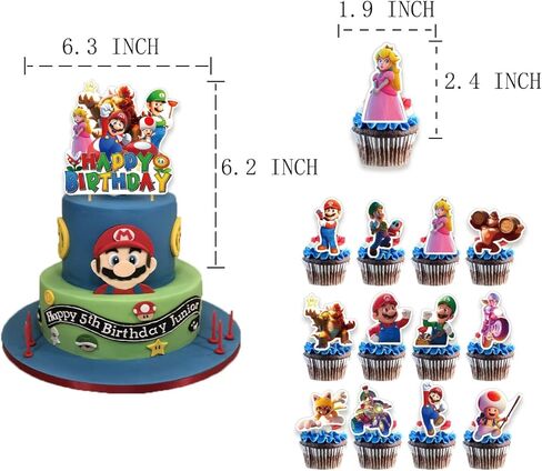 تتضمن لوازم حفلات أعياد الميلاد لماريو لافتة عيد ميلاد سعيد مستوحاة من ماريو - أعلى الكعكة - 24 قطعة علوية للكب كيك - 16 بالونة in Kuwait