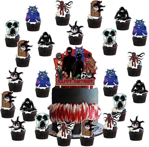 25Pcs Doors Birthday Party Decorations, 24pcs Door the Game Cupcake Toppers, 1Pc Doors Cake Topper Table Decoration for Kids Doors Themed Game Birthday Party Supplies Baby Shower in Saudi Arabia