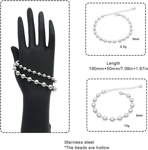 JSEA الفولاذ المقاوم للصدأ 6mm 8mm الكرة سلسلة من الخرز سوار الفضة الخيزران سلسلة ربط سوار النساء الرجال in Saudi Arabia