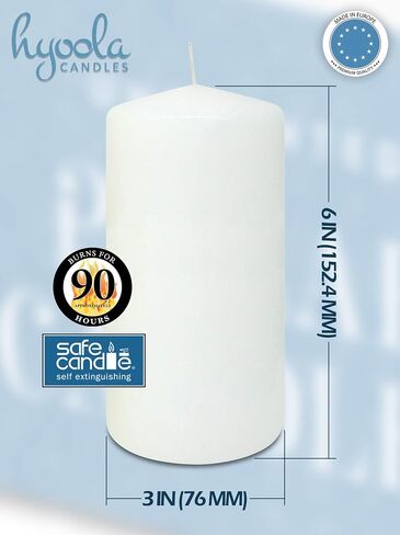 HYOOLA White Pillar Candles 3x6 Inch - Unscented Pillar Candles - 12-Pack - European Made in Saudi Arabia