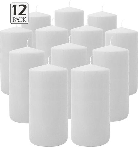HYOOLA White Pillar Candles 3x6 Inch - Unscented Pillar Candles - 12-Pack - European Made in Saudi Arabia